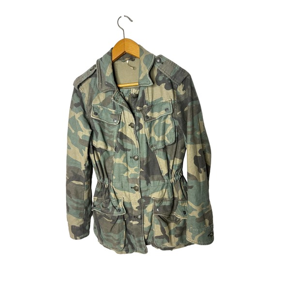 Free People Not Your Brothers Faded Green Camo‎ Print Surplus Shacket Jacket S - Picture 1 of 3